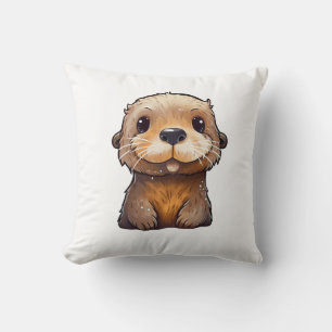 Cartoon otter illustration throw pillow