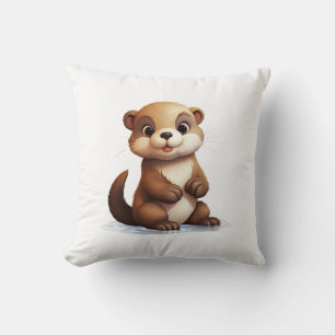 Cartoon otter illustration throw pillow
