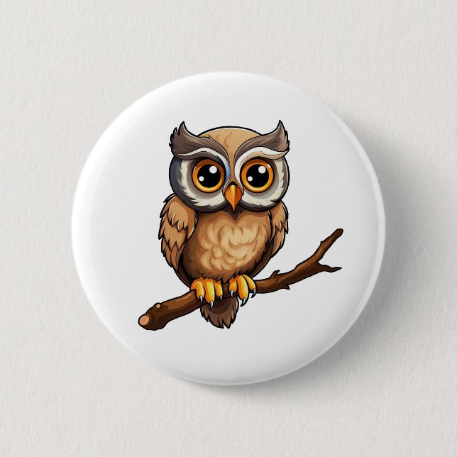 Cartoon owl illustration 2 inch round button (Front)