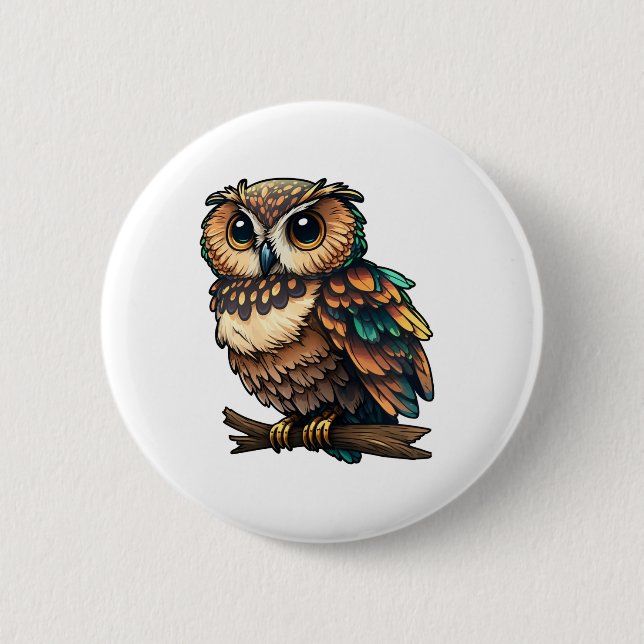 Cartoon owl illustration 2 inch round button (Front)