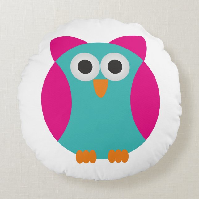 Cartoon Owl Round Pillow (Front)