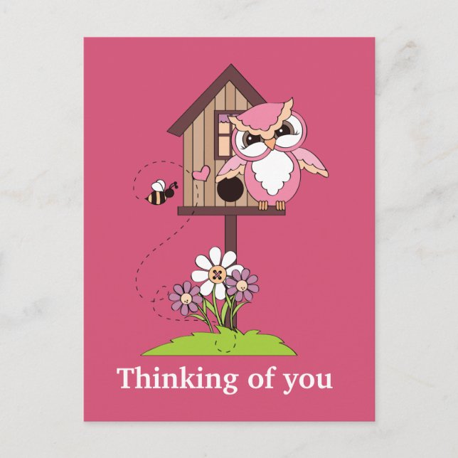 Cartoon owl Thinking of you postcard (Front)