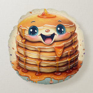 Cartoon Pancakes Round Pillow – Whimsical and Fun 
