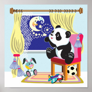 cartoon panda and moon poster