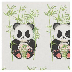 Cartoon panda bear eating ramen fabric