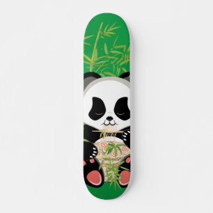 Cartoon panda bear eating ramen skateboard