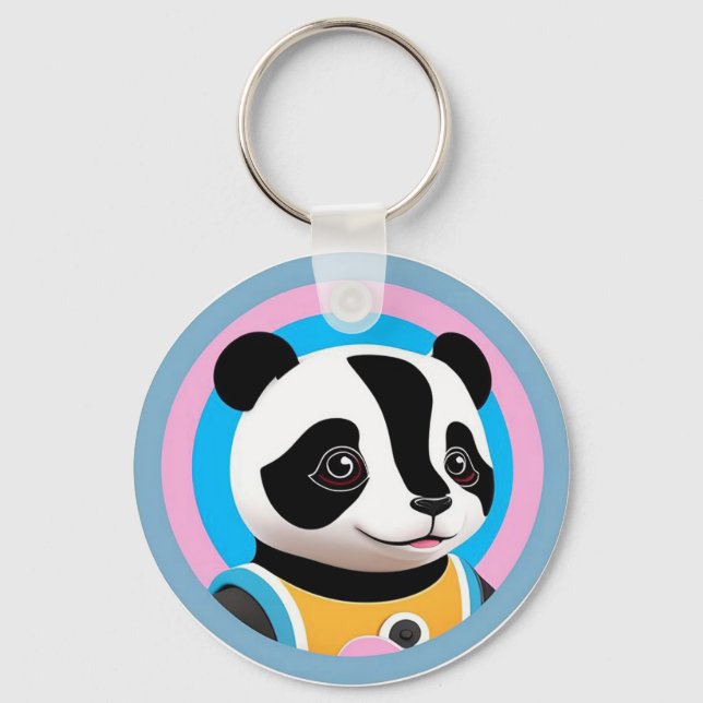 Cartoon Panda Colourful Illustration Keychain (Front)