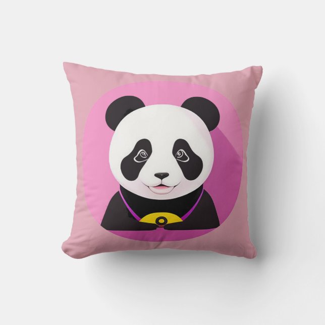 Cartoon Panda Colourful Illustration Throw Pillow (Front)
