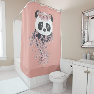Cartoon panda portrait with Sakura flowers
