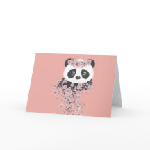 Cartoon panda portrait with Sakura flowers
