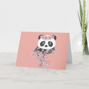 Cartoon panda portrait with Sakura flowers Card