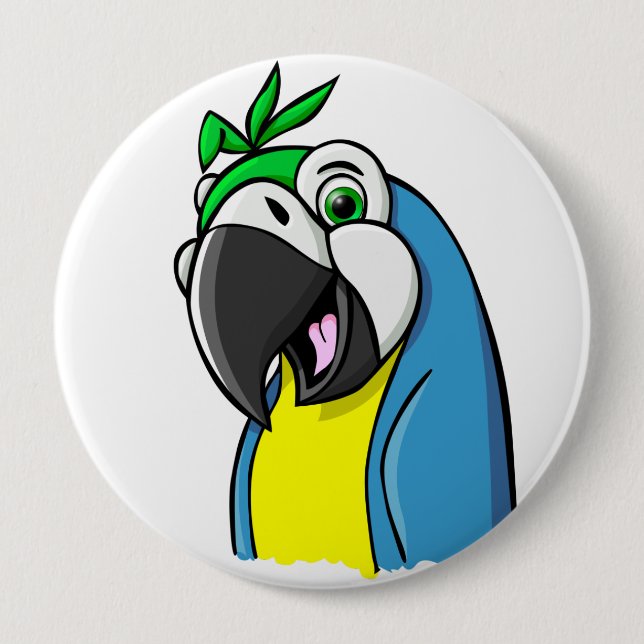 Cartoon Parrot 4 Inch Round Button (Front)