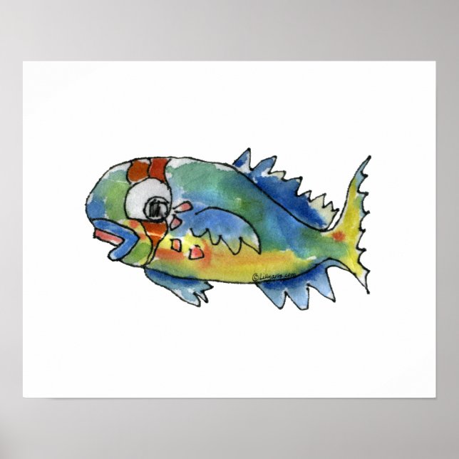 Cartoon Parrot Fish Children's Wall Art Poster (Front)