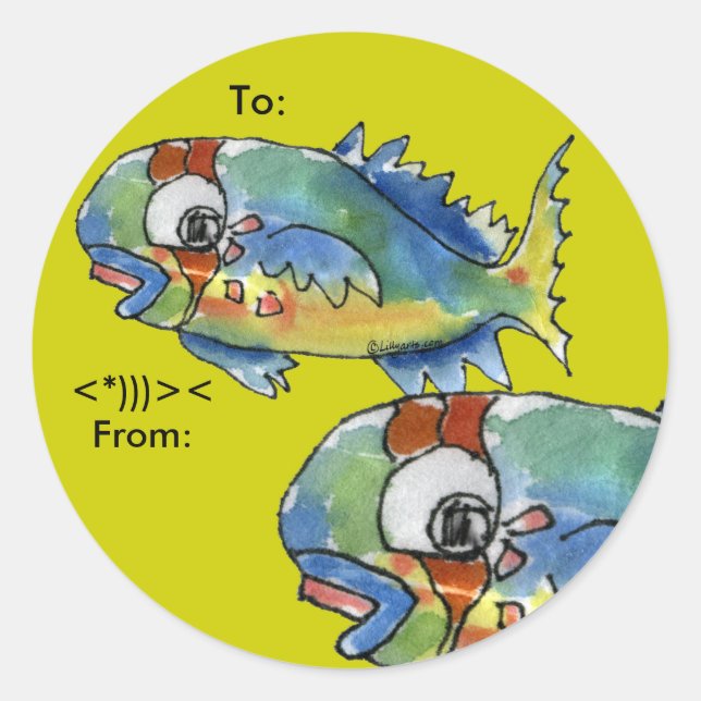 Cartoon Parrot Fish Personalized Labels (Front)