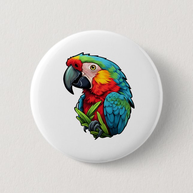 Cartoon parrot illustration 2 inch round button (Front)