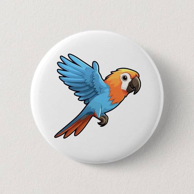 Cartoon parrot illustration 2 inch round button (Front)