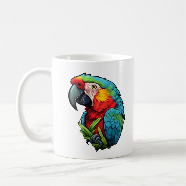 Cartoon parrot illustration coffee mug (Left)