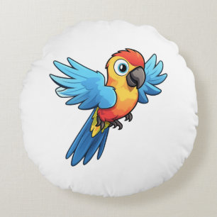 Cartoon parrot illustration round pillow