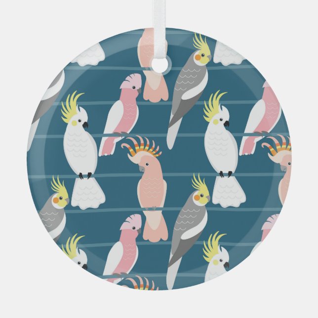 Cartoon Parrots: Cute Seamless Pattern Glass Ornament (Front)