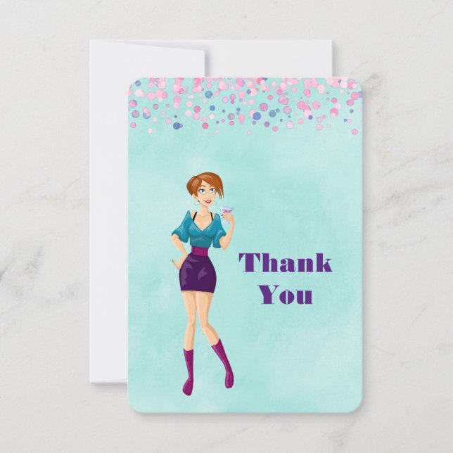 Cartoon Party Girl with Pink Confetti Thank You (Front)