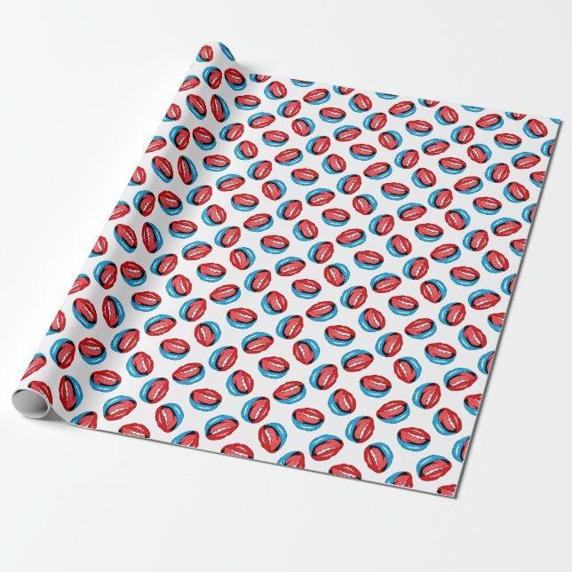 Cartoon Patch Badges: Retro Pop Wrapping Paper (Unrolled)