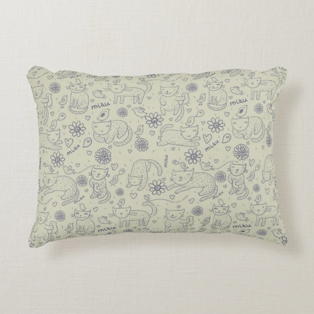 Cartoon pattern with funny cats decorative pillow (Front)