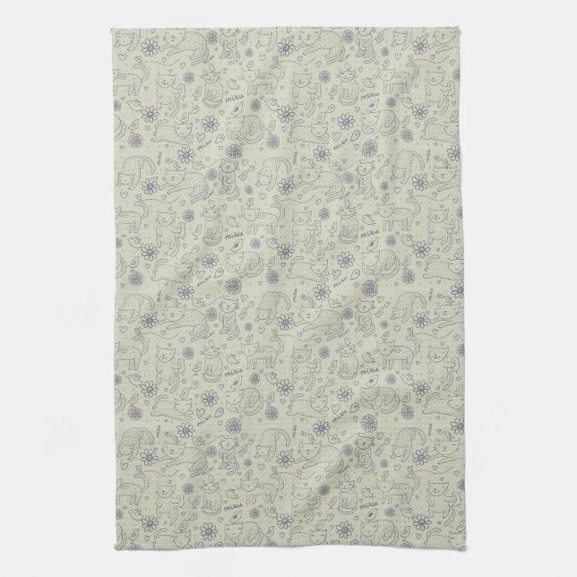 Cartoon pattern with funny cats kitchen towel (Vertical)