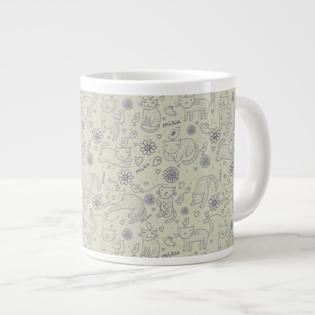 Cartoon pattern with funny cats large coffee mug (Front Right)