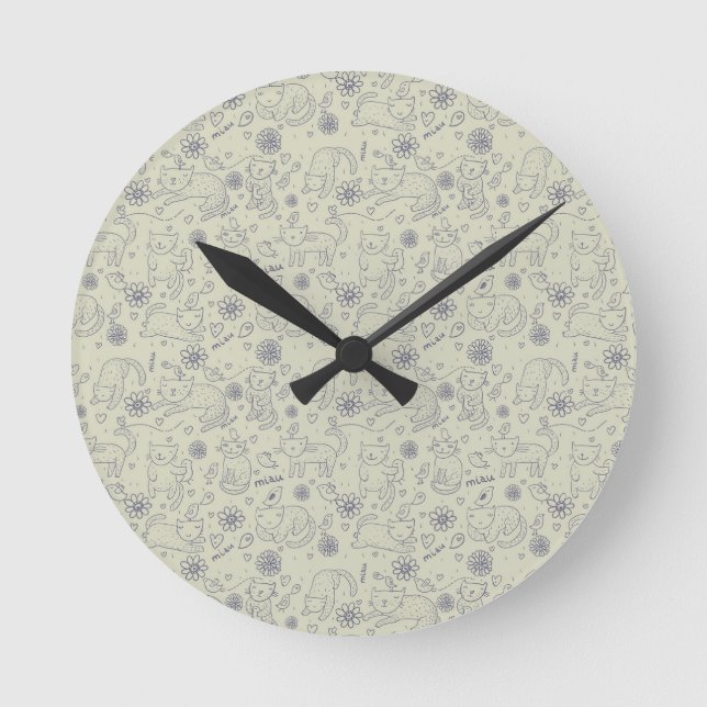 Cartoon pattern with funny cats round clock (Front)
