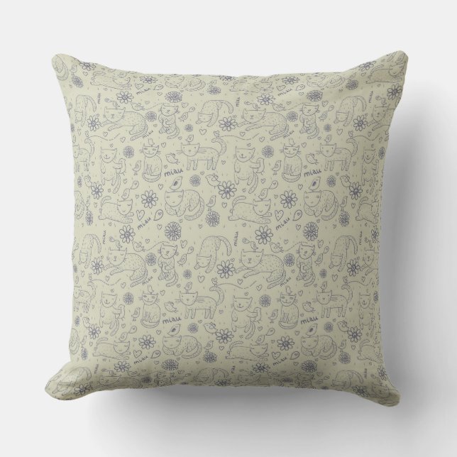 Cartoon pattern with funny cats throw pillow (Front)