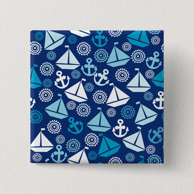 Cartoon Pattern With Sailboats 2 Inch Square Button (Front)