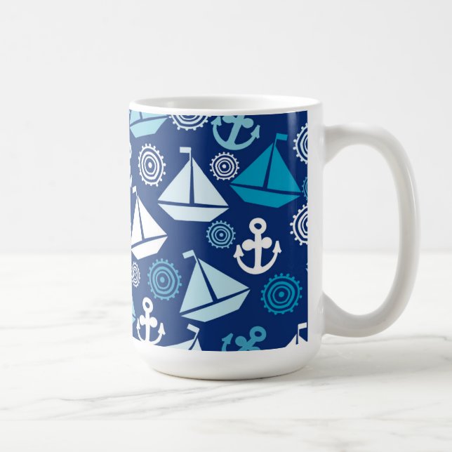 Cartoon Pattern With Sailboats Coffee Mug (Right)