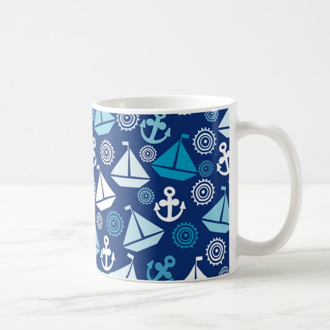 Cartoon Pattern With Sailboats Coffee Mug (Right)