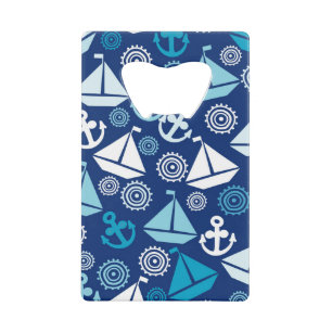 Cartoon Pattern With Sailboats Credit Card Bottle Opener
