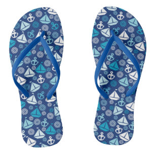 Cartoon Pattern With Sailboats Flip Flops