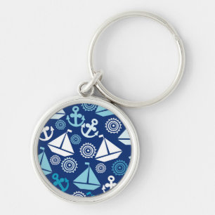 Cartoon Pattern With Sailboats Keychain