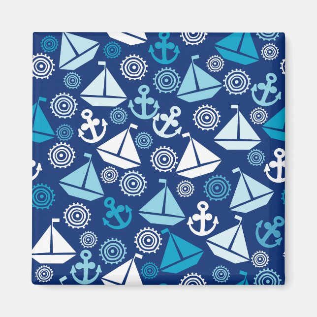 Cartoon Pattern With Sailboats Magnet (Front)
