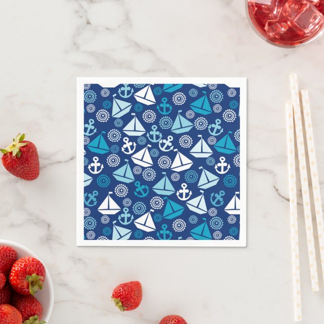Cartoon Pattern With Sailboats Napkin (Insitu)