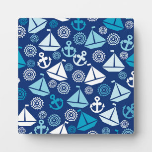 Cartoon Pattern With Sailboats Plaque
