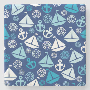 Cartoon Pattern With Sailboats Stone Coaster