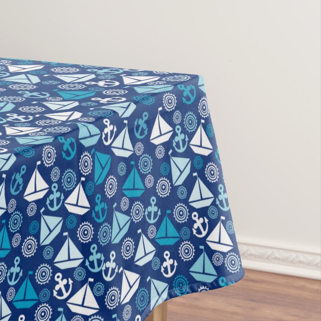 Cartoon Pattern With Sailboats Tablecloth (In Situ)