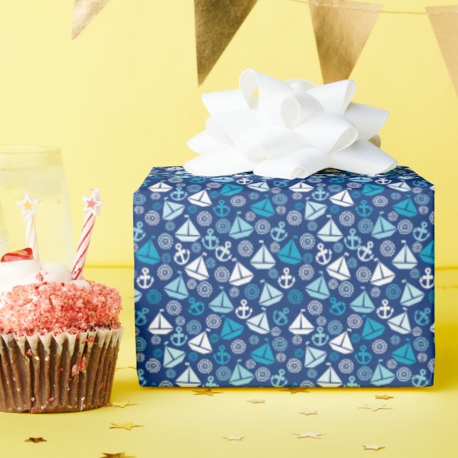 Cartoon Pattern With Sailboats Wrapping Paper (Birthday Party)