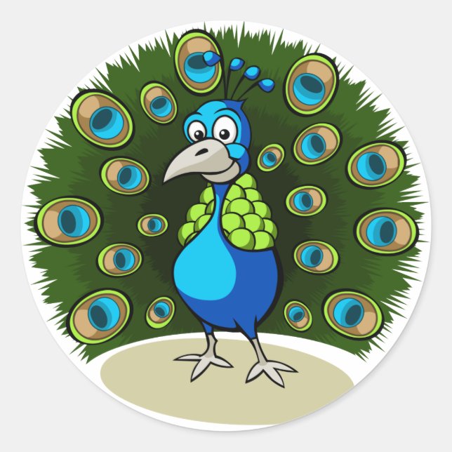 Cartoon Peacock Classic Round Sticker (Front)