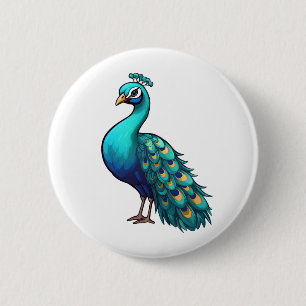 Cartoon peacock illustration 2 inch round button