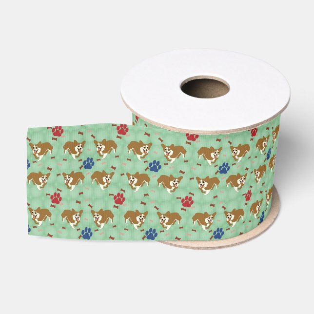 Cartoon Pembroke Welsh Corgi Grosgrain Ribbon (Spool)