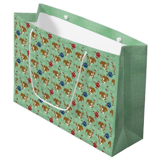 Cartoon Pembroke Welsh Corgi Large Gift Bag (Front Angled)