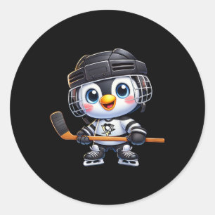 Cartoon Penguin Hockey Player Ice Hockey Classic Round Sticker