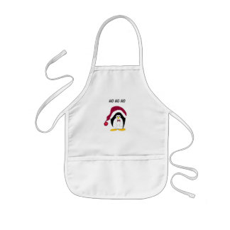 Cartoon Penguin in a Santa Hat Kids Apron