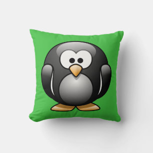 Cartoon Penguin on Bright Green Throw Pillow