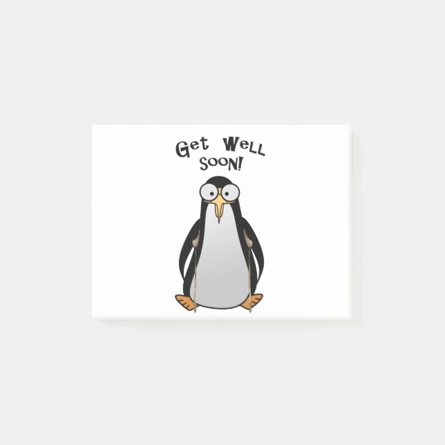 Cartoon Penguin on crutches - get well soon. Post-it Notes (Front)